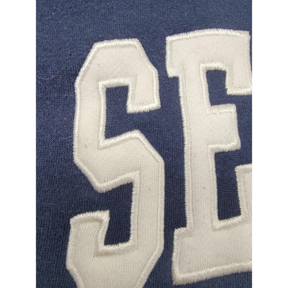 Seattle Sweatshirt Mens XL Navy Blue Fleece Crewneck Pullover Striped Sleeves - Picture 4 of 11